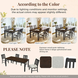 English Elm 5-Piece Farmhouse Extendable Dining Set with Oak Veneer Table and Linen Upholstered Chairs Espresso+Black N752S400058P