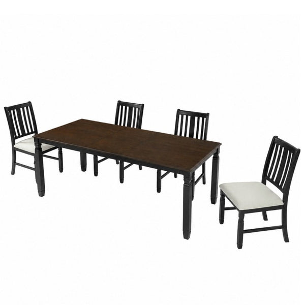 English Elm 5-Piece Farmhouse Extendable Dining Set with Oak Veneer Table and Linen Upholstered Chairs Espresso+Black N752S400058P