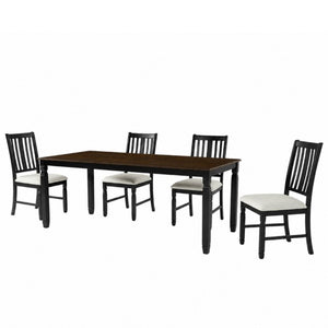 English Elm 5-Piece Farmhouse Extendable Dining Set with Oak Veneer Table and Linen Upholstered Chairs Espresso+Black N752S400058P