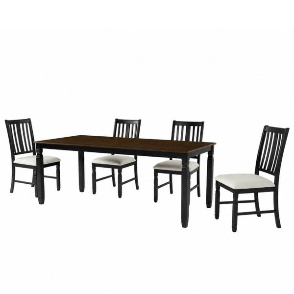 English Elm 5-Piece Farmhouse Extendable Dining Set with Oak Veneer Table and Linen Upholstered Chairs Espresso+Black N752S400058P
