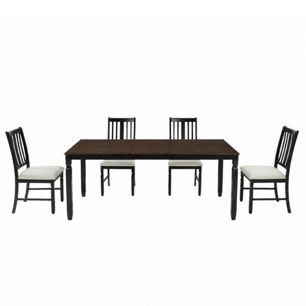 English Elm 5-Piece Farmhouse Extendable Dining Set with Oak Veneer Table and Linen Upholstered Chairs Espresso+Black N752S400058P