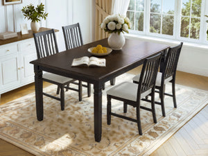 English Elm 5-Piece Farmhouse Extendable Dining Set with Oak Veneer Table and Linen Upholstered Chairs Espresso+Black N752S400058P