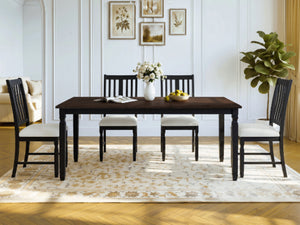English Elm 5-Piece Farmhouse Extendable Dining Set with Oak Veneer Table and Linen Upholstered Chairs Espresso+Black N752S400058P