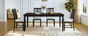 English Elm 5-Piece Farmhouse Extendable Dining Set with Oak Veneer Table and Linen Upholstered Chairs Espresso+Black N752S400058P