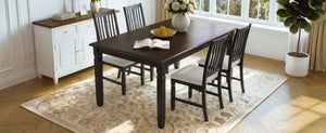 English Elm 5-Piece Farmhouse Extendable Dining Set with Oak Veneer Table and Linen Upholstered Chairs Espresso+Black N752S400058P
