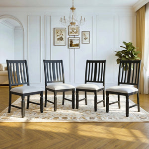 English Elm 5-Piece Farmhouse Extendable Dining Set with Oak Veneer Table and Linen Upholstered Chairs Espresso+Black N752S400058P