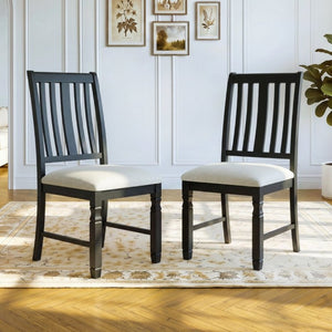 English Elm 5-Piece Farmhouse Extendable Dining Set with Oak Veneer Table and Linen Upholstered Chairs Espresso+Black N752S400058P