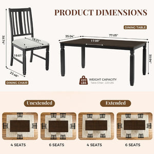 English Elm 5-Piece Farmhouse Extendable Dining Set with Oak Veneer Table and Linen Upholstered Chairs Espresso+Black N752S400058P