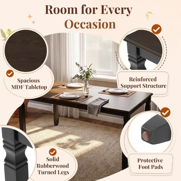English Elm 5-Piece Farmhouse Extendable Dining Set with Oak Veneer Table and Linen Upholstered Chairs Espresso+Black N752S400058P