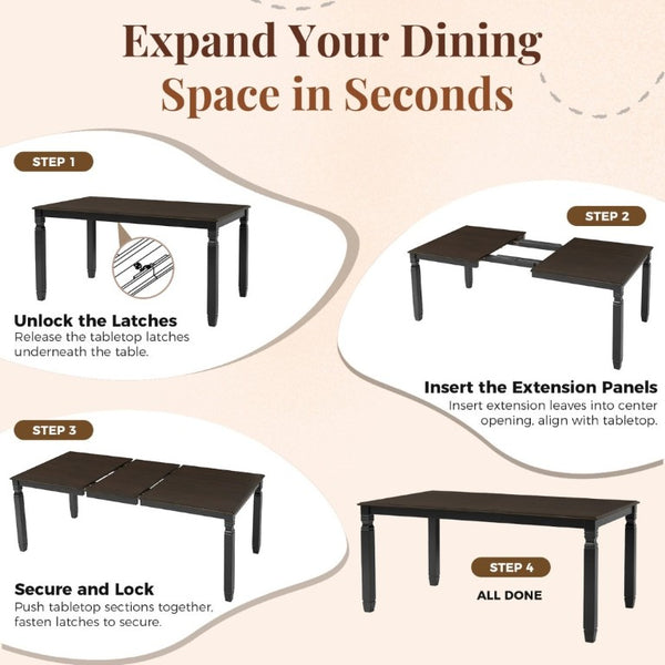 English Elm 5-Piece Farmhouse Extendable Dining Set with Oak Veneer Table and Linen Upholstered Chairs Espresso+Black N752S400058P