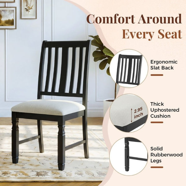 English Elm 5-Piece Farmhouse Extendable Dining Set with Oak Veneer Table and Linen Upholstered Chairs Espresso+Black N752S400058P