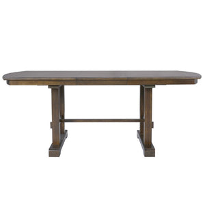 English Elm 5-Piece Extendable Dining Set with Acacia Pedestal Table and Linen Upholstered Chairs N752S400097D