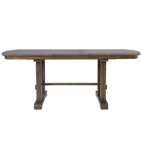 English Elm 5-Piece Extendable Dining Set with Acacia Pedestal Table and Linen Upholstered Chairs N752S400097D