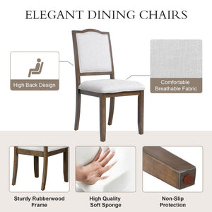 English Elm 5-Piece Extendable Dining Set with Acacia Pedestal Table and Linen Upholstered Chairs N752S400097D