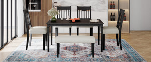 English Elm 6-piece Farmhouse Dining Set with Oak Veneer Table Rubberwood Legs and Bench Seating N752S600031E