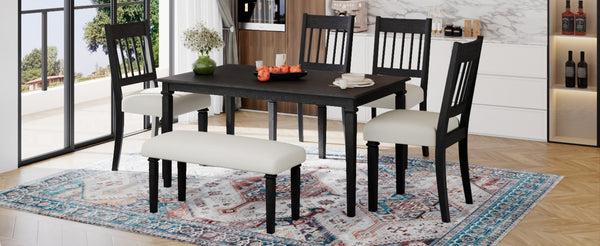 English Elm 6-piece Farmhouse Dining Set with Oak Veneer Table Rubberwood Legs and Bench Seating N752S600031E