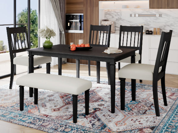 English Elm 6-piece Farmhouse Dining Set with Oak Veneer Table Rubberwood Legs and Bench Seating N752S600031E