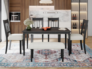 English Elm 6-piece Farmhouse Dining Set with Oak Veneer Table Rubberwood Legs and Bench Seating N752S600031E