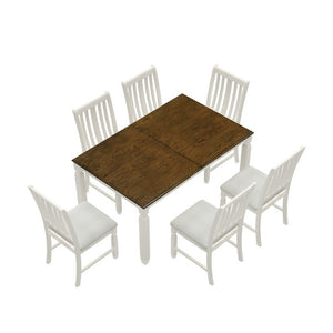 English Elm 7-Piece Farmhouse Extendable Dining Set with Oak Veneer Table and Upholstered Chairs Brown + Beige N752S600058D
