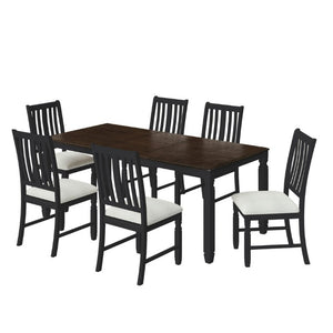 English Elm 7-Piece Farmhouse Extendable Dining Set with Oak Veneer Table and Upholstered Chairs Espresso + Black N752S600058P