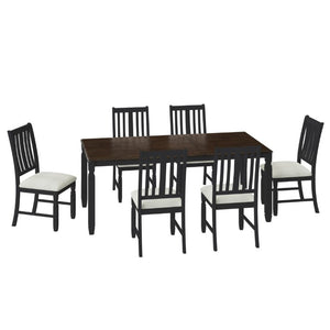 English Elm 7-Piece Farmhouse Extendable Dining Set with Oak Veneer Table and Upholstered Chairs Espresso + Black N752S600058P
