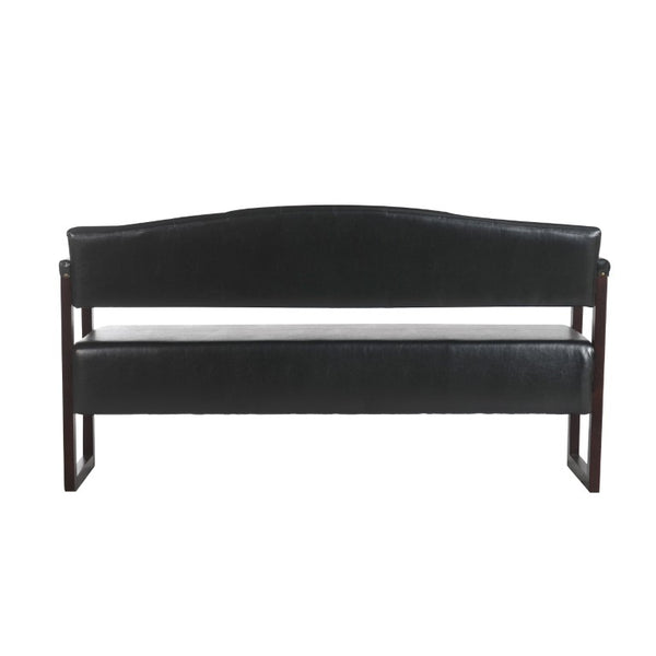 English Elm Salon Reception Bench Tufted PU Leather Mid-Century Seat with Copper Nailhead Trim Black N753P503257B