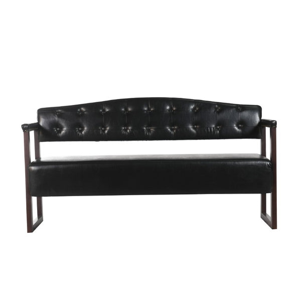 English Elm Salon Reception Bench Tufted PU Leather Mid-Century Seat with Copper Nailhead Trim Black N753P503257B