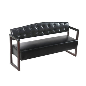 English Elm Salon Reception Bench Tufted PU Leather Mid-Century Seat with Copper Nailhead Trim Black N753P503257B