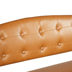 English Elm Salon Reception Bench Tufted PU Leather Mid-Century Seat with Copper Nailhead Trim Dark Brown N753P503257D