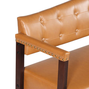 English Elm Salon Reception Bench Tufted PU Leather Mid-Century Seat with Copper Nailhead Trim Dark Brown N753P503257D