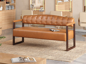 English Elm Salon Reception Bench Tufted PU Leather Mid-Century Seat with Copper Nailhead Trim Dark Brown N753P503257D