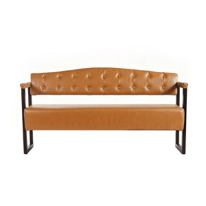 English Elm Salon Reception Bench Tufted PU Leather Mid-Century Seat with Copper Nailhead Trim Dark Brown N753P503257D
