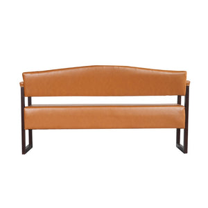 English Elm Salon Reception Bench Tufted PU Leather Mid-Century Seat with Copper Nailhead Trim Dark Brown N753P503257D