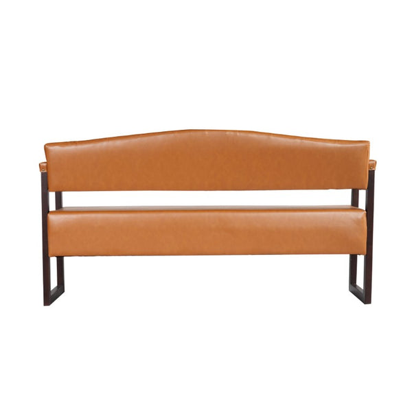 English Elm Salon Reception Bench Tufted PU Leather Mid-Century Seat with Copper Nailhead Trim Dark Brown N753P503257D