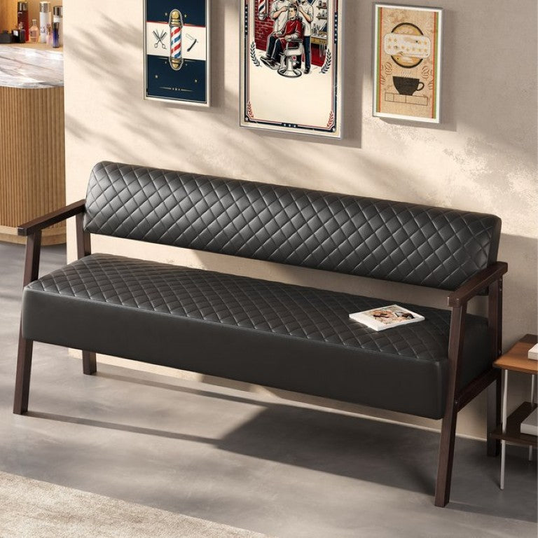 English Elm 58.27 Quilted PU Leather Lobby Bench with Wood Armrests for Salon or Office N753P503258B