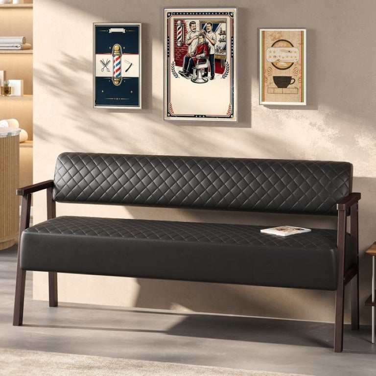 English Elm 58.27 Quilted PU Leather Lobby Bench with Wood Armrests for Salon or Office N753P503258B