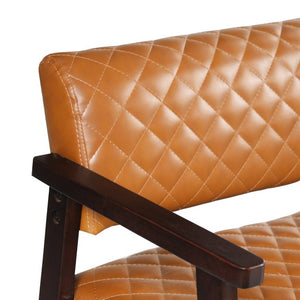 English Elm 58.27 Inch Diamond Quilted Faux Leather Reception Bench with Solid Wood Armrests N753P503258D