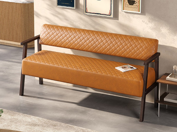 English Elm 58.27 Inch Diamond Quilted Faux Leather Reception Bench with Solid Wood Armrests N753P503258D