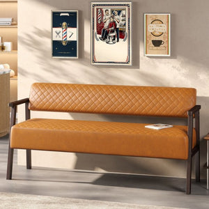 English Elm 58.27 Inch Diamond Quilted Faux Leather Reception Bench with Solid Wood Armrests N753P503258D