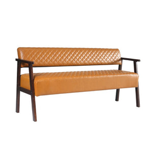 English Elm 58.27 Inch Diamond Quilted Faux Leather Reception Bench with Solid Wood Armrests N753P503258D