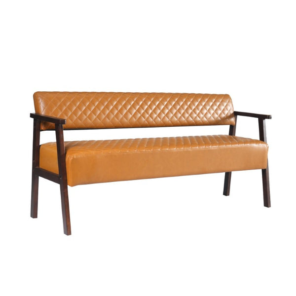 English Elm 58.27 Inch Diamond Quilted Faux Leather Reception Bench with Solid Wood Armrests N753P503258D