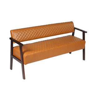 English Elm 58.27 Inch Diamond Quilted Faux Leather Reception Bench with Solid Wood Armrests N753P503258D