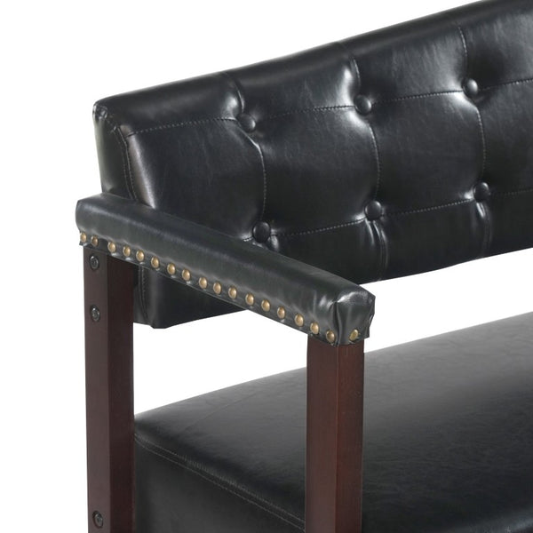 English Elm 2-Piece Mid-Century Reception Bench Set Tufted PU Leather with Copper Nailhead Salon Spa Black N753S000057B