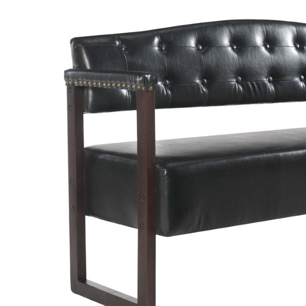 English Elm 2-Piece Mid-Century Reception Bench Set Tufted PU Leather with Copper Nailhead Salon Spa Black N753S000057B