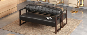 English Elm 2-Piece Mid-Century Reception Bench Set Tufted PU Leather with Copper Nailhead Salon Spa Black N753S000057B