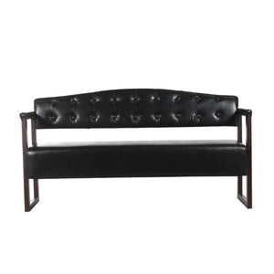 English Elm 2-Piece Mid-Century Reception Bench Set Tufted PU Leather with Copper Nailhead Salon Spa Black N753S000057B