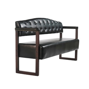 English Elm 2-Piece Mid-Century Reception Bench Set Tufted PU Leather with Copper Nailhead Salon Spa Black N753S000057B