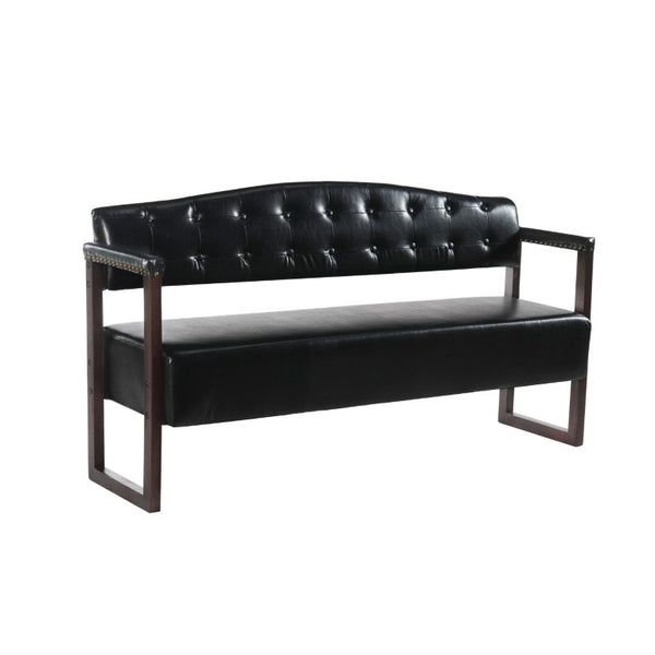 English Elm 2-Piece Mid-Century Reception Bench Set Tufted PU Leather with Copper Nailhead Salon Spa Black N753S000057B