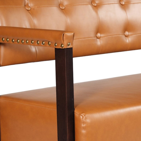 English Elm 2-Piece Mid-Century Reception Bench Set Tufted PU Leather with Copper Nailhead Salon Spa Dark Brown N753S000057D