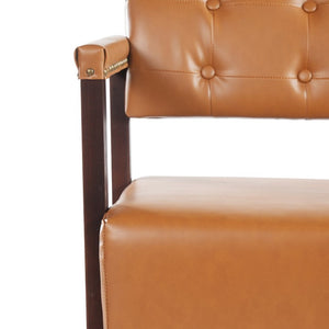 English Elm 2-Piece Mid-Century Reception Bench Set Tufted PU Leather with Copper Nailhead Salon Spa Dark Brown N753S000057D